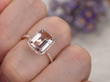 2ct Emerald Champagne Morganite Solitaire Engagement Ring 14k Rose Gold Finish