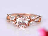 1.5ct Round Morganite Engagement Ring Floral Leaf Solitaire 14k Rose Gold Finish