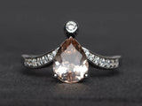 2.1ct Engagement Ring Pear Cut Morganite Curved Stackable 14k White Gold Finish