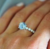 1ct Engagement Ring Round Cut Blue Aquamarine Diamond Accent 14k White Gold Over