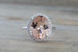 1.7ct Oval Cut Peach Morganite Halo Solitaire Engagement Ring 14k WhiteGold Over