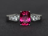 2.2ct Cushion Cut Pink Ruby Diamond Accent Solitaire Ring 14k White Gold Finish
