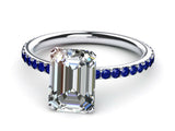 1.5ct Emerald Cut Diamond Sapphire Accent Engagement Ring 14k White Gold Finish