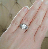 2ct Round Cut Diamond Floral Leaf Design Engagement Ring 14K White Gold Finish