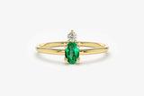 0.4ct Engagement Ring Oval Cut Emerald Two Stone Minimalist 14k Yellow Gold Over