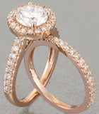 Halo Bridal Set Engagement Ring 2ct Round Cut VVS1D Diamond 14k Rose Gold Finish