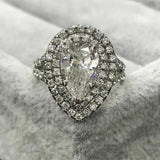 4Ct Pear Cut Diamond Dual Halo Split Shank Engagement Ring 14K White Gold Finish