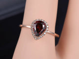 0.5ct Pear Cut Red Garnet Halo Solitaire Engagement Ring 14k Rose Gold Finish