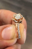 1ct Round Diamond Engagement Ring Flower Solitaire with Accent 14k RoseGold Over
