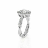 3Ct Oval Cut Diamond Twist Shank Halo Engagement Ring 14K White Gold Finish
