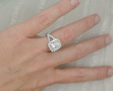 1.9ct Cushion Cut Diamond Engagement Ring Halo Split Shank 14k White Gold Finish