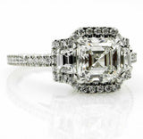 5.5ct Asscher Trilogy Halo Engagement Ring 14K White Gold Over Trapezoid Accents