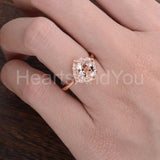 1ct Cushion Cut Simulated Peach Morganite Floral Halo Ring 14k Rose Gold Plated
