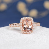 2ct Cushion Cut Simulated Peach Morganite Accented Halo Ring 14k RoseGold Plated