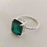 2ct Engagement Ring Green Emerald Cut Braided Solitaire 14k White Gold Finish