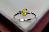 0.3ct Engagement Ring Oval Cut Yellow Sapphire Three Stone 14k White Gold Finish