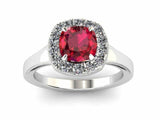 1.5ct Cushion Pink Ruby Engagement Ring Diamond Halo Milgrain 14k WhiteGold Over