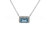 0.5ct Baguette Cut Simulated Blue Aquamarine Halo Pendant 14k White Gold Plated