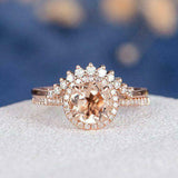 2.5ct Round Peach Morganite Engagement Ring 14k Rose Gold Over Curved Bridal Set