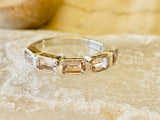 2ct Emerald Cut Simulated Peach Morganite 5 Stone Bezel Band 14k RoseGold Plated