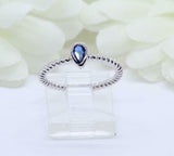 0.5ct Pear Cut Blue Sapphire Braided Rope Solitaire Ring 14k White Gold Finish