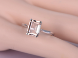 1.6ct Emerald Cut Peach Morganite Engagement Ring Solitaire 14k White Gold Over