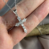 1ct Round Cut Moissanite Jesus Cross Pendant with Chain 14k White Gold Plated