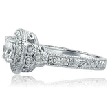 1.58ct Round Diamond Engagement Ring Halo Milgrain Vintage 14k White Gold Finish