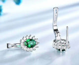 2.5ct Drop Earrings Oval Cut Green Emerald Halo Floral 14k White Gold Finish