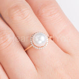 0.4ct Round Cut Simulated Diamond Pearl Halo Minimalist Ring 14k RoseGold Plated