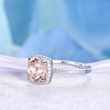 2ct Cushion Cut Peach Morganite Engagement Ring Diamond Halo 14k White Gold Over