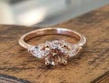 1.6ct Round Cut Champagne Diamond Pear Accent Trilogy Ring 14k Rose Gold Finish