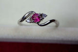 0.56ct Engagement Ring Round Cut Pink Ruby Swirl Trilogy 14k White Gold Finish