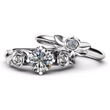 1.8ct Round Cut Diamond Engagement Ring 14k White Gold Finish Floral Bridal Set