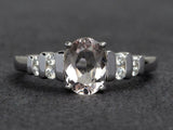 2.6ct Oval Cut Peach Morganite Solitaire with Accent Ring 14k White Gold Finish