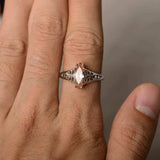 1ct Marquise Cut Peach Morganite Filigree Engagement Ring 14k WhiteGold Finish