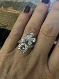 6Ct Round Pear Cut Diamond Floral Cocktail Engagement Ring 14K White Gold Finish