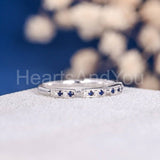 0.3ct Round Cut Simulated Blue Sapphire Half Eternity Band 14k White Gold Plated