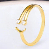 0.1ct Round Cut Moissanite Crescent Star Engagement Ring 14k Yellow Gold Plated