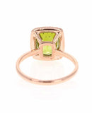 3ct Elongated Cushion Cut Green Peridot Engagement Ring Halo 14k RoseGold Finish