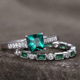 2.2ct Engagement Ring Princess Cut Emerald Bridal Set Band 14k White Gold Finish