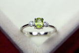 0.3ct Engagement Ring Oval Cut Green Peridot Three Stone 14k White Gold Finish