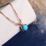 1ct Round Simulated Blue Turquoise Solitaire Pendant Chain 14k Rose Gold Plated