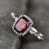2.5ct Cushion Cut Red Garnet Halo Solitaire Engagement Ring 14k White Gold Over