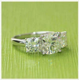 3ct Cushion Cut VVS1 Diamond Three Stone Engagement Ring 14K White Gold Finish