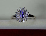 0.25ct Engagement Ring Oval Cut Blue Tanzanite Diamond Halo 14k WhiteGold Finish