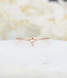 0.1ct Round Cut Diamond Wedding Ring Band Curved Minimalist 14k Rose Gold Finish