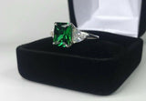 2.3ct Engagement Ring Radiant Cut Emerald Diamond Trilogy 14k White Gold Finish