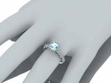 3ct Cushion Blue Aquamarine Halo Milgrain Bridal Set Ring 14k White Gold Finish