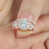 2.4ct Round Cut Moissanite Halo Split Shank Bridal Set 14k Rose Gold Plated